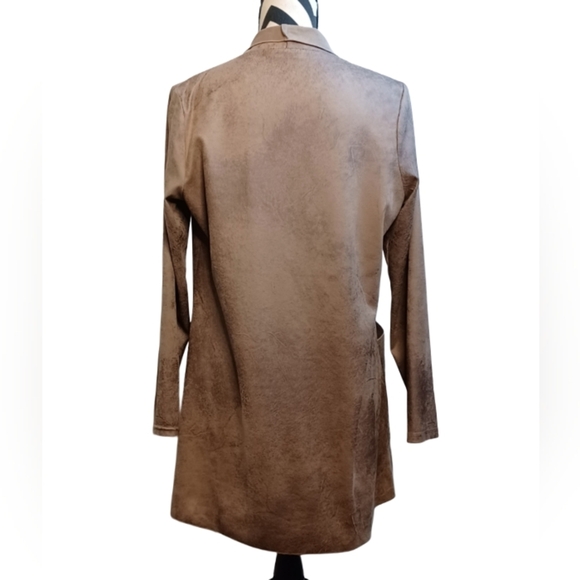 Halogen Boho Faux Leather Open Front Sz L Neutral Long Cardigan - Picture 2 of 12